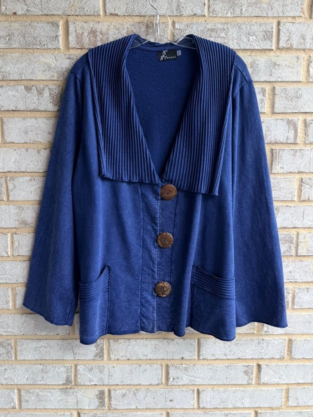 Fenini Long Sleeve V-Neck Button Front Lagenlook Cotton Cardigan Women's Size L.